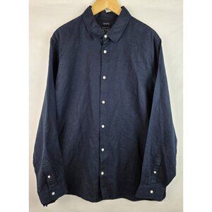 GAP Shirt Men's Size XL Navy Blue Linen Long Sleeve Button Down Top